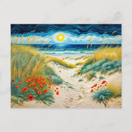 Kustzandduinen met klaprozen en voetafdrukken feestdagenkaart