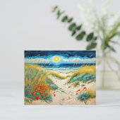 Kustzandduinen met klaprozen en voetafdrukken feestdagenkaart (Staand voorkant)