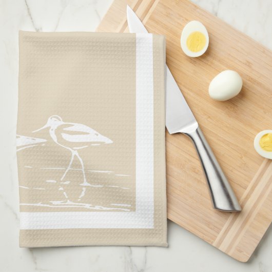 Kustzandpipers en Sandy Taupe Theedoek (Quarter Fold)