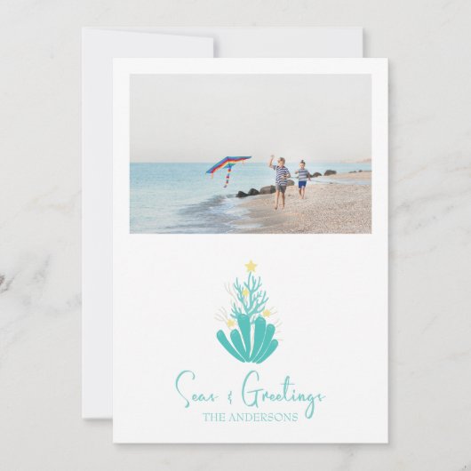 Kustzeeën en groeten Koraal Feestdagenkaart (Voorkant)