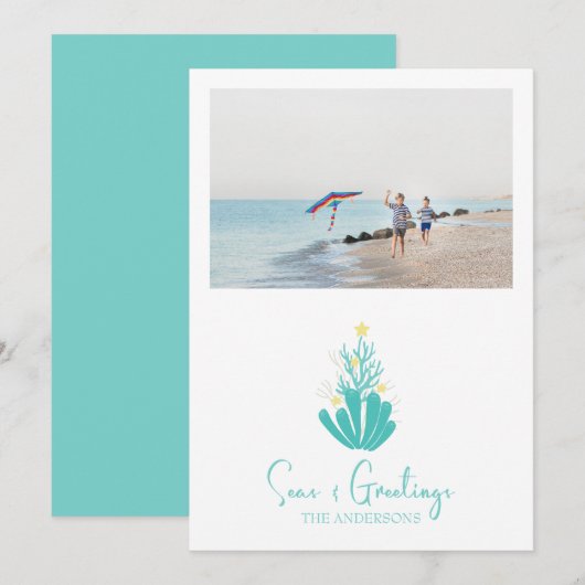 Kustzeeën en groeten Koraal Feestdagenkaart (Voorkant / Achterkant)