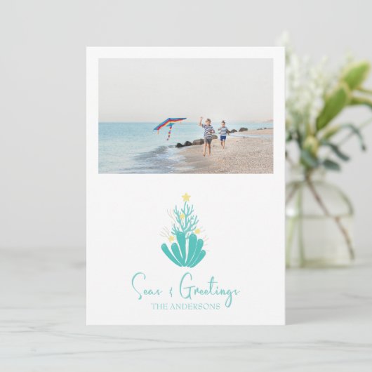 Kustzeeën en groeten Koraal Feestdagenkaart (Staand voorkant)