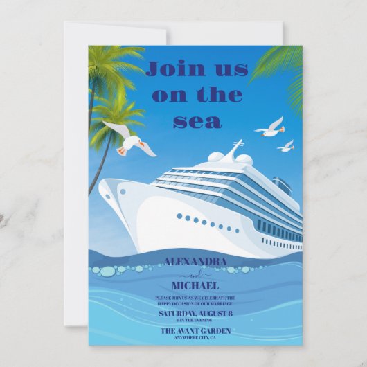 Kustzeegezicht strand cruise bruiloft kaart (Voorkant)