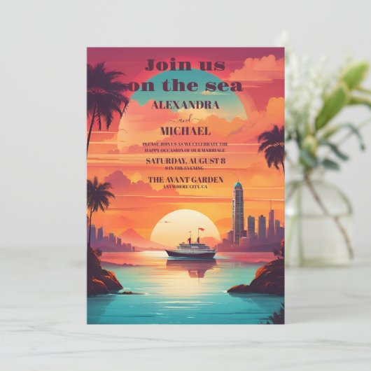 Kustzeegezicht strand cruise bruiloft kaart (Staand voorkant)