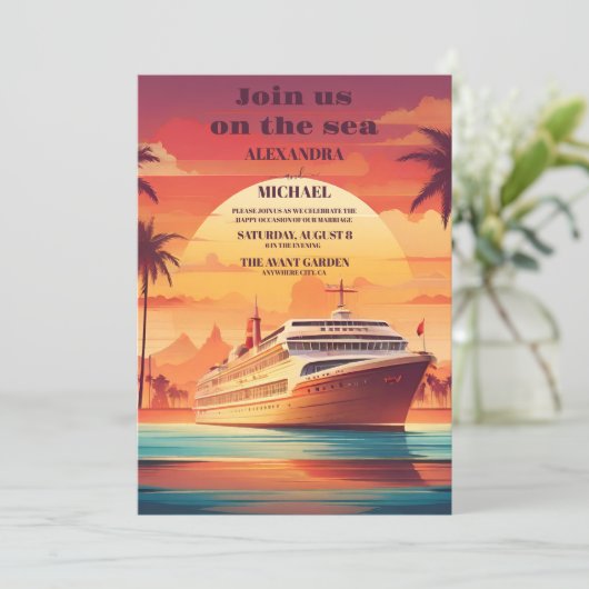 Kustzeegezicht Strand Cruise Palm bruiloft Kaart (Staand voorkant)