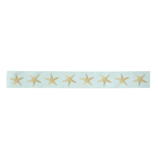 Kustzeeschel Wedding Aqua Blue Gold Starfish Satijnen Lint (Voorkant)