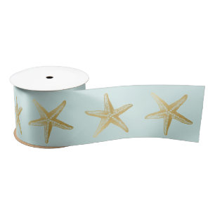 Kustzeeschel Wedding Aqua Blue Gold Starfish Satijnen Lint