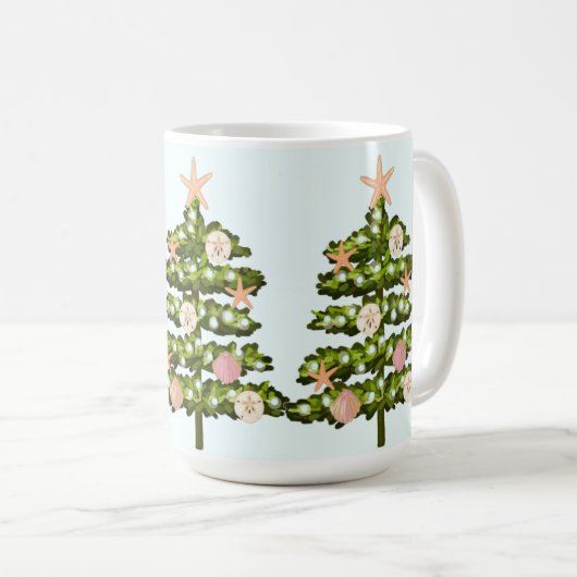 Kustzeeschelp kerstboom koffiemok (Voorkant rechts)