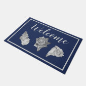 Kustzeeschelpen Navy Blue Welcome Deurmat (Schuin)