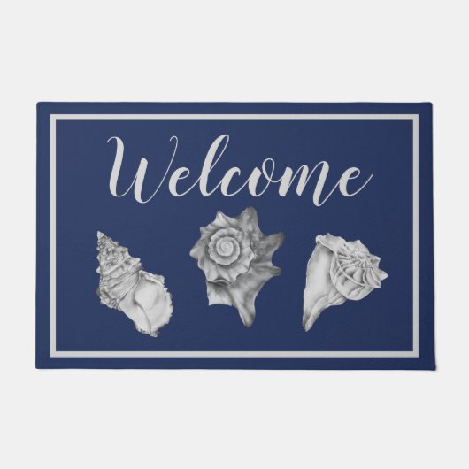 Kustzeeschelpen Navy Blue Welcome Deurmat (Voorkant)