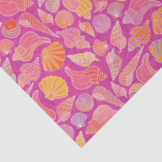 Kustzeeschelpen op roze ontkoppeling tissuepapier (Detail)