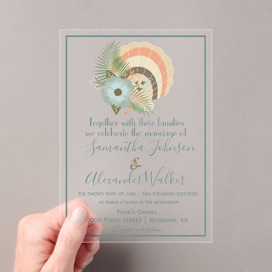 kustzeeschelpenbruiloft acryl uitnodigingen (Insitu (Draagbaar))