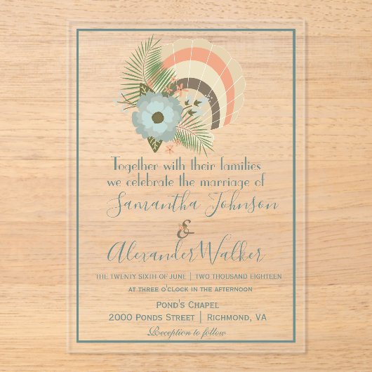 kustzeeschelpenbruiloft acryl uitnodigingen (Voorkant)