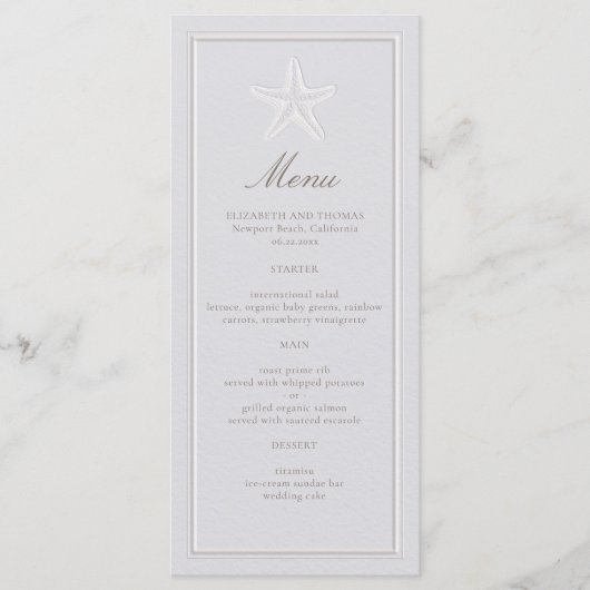 Kustzeester Faux Embossed formele bruiloft Menu (Voorkant)