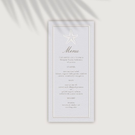 Kustzeester Faux Embossed formele bruiloft Menu