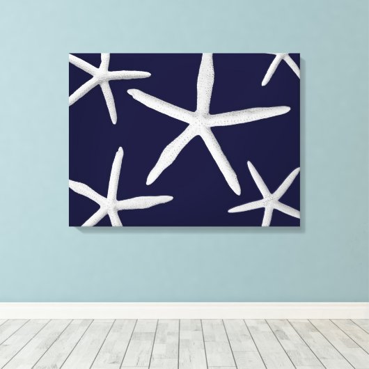 Kustzeester Navy Blauw Wit Tropische Fine Art Canvas Afdruk (Insitu (Houten vloer))