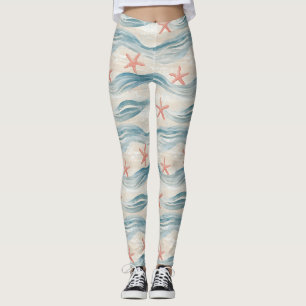 Kustzeester op Aqua Zandgolven Patroon (2) Leggings
