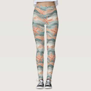 Kustzeester op Aqua Zandgolven Patroon (3) Leggings