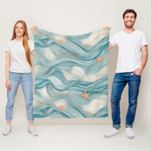Kustzeester op Aqua Zandgolven Patroon (9) Fleece Deken