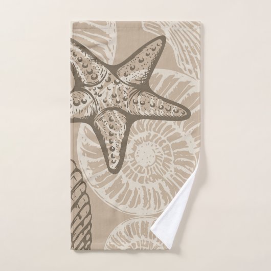 Kustzeesterren en schelpen in beige bad handdoek (Handdoek)