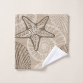 Kustzeesterren en schelpen in beige bad handdoek (Wasdoekje)