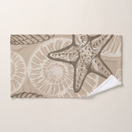 Kustzeesterren en schelpen in beige bad handdoek (Handdoek)