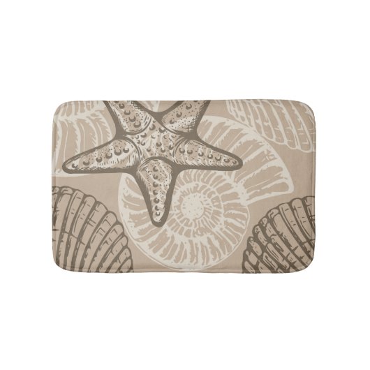 Kustzeesterren en schelpen in beige badmat (Voorkant)