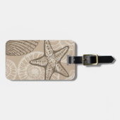 Kustzeesterren en schelpen in beige bagagelabel (Voorkant horizontaal)
