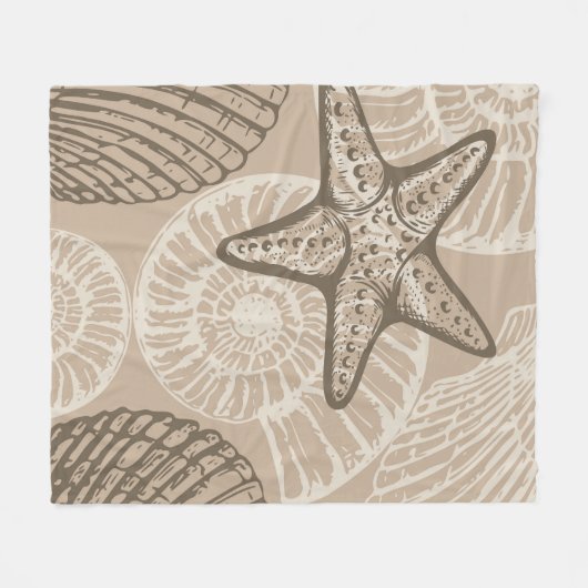 Kustzeesterren en schelpen in beige fleece deken (Voorkant (Horizontaal))