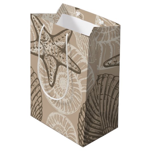 Kustzeesterren en schelpen in beige medium cadeauzakje (Achterkant Gekanteld)