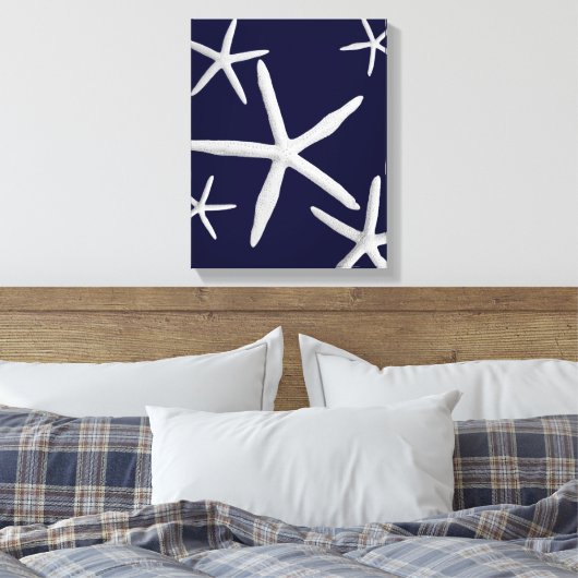 Kustzeesterren Marine Blauw & Wit Strand Fine Art Canvas Afdruk (Insitu (Slaapkamer))