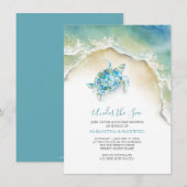 KustzeeTurtle Blue Baby shower Waterverf Kaart (Voorkant / Achterkant)