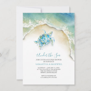 KustzeeTurtle Blue Baby shower Waterverf Kaart