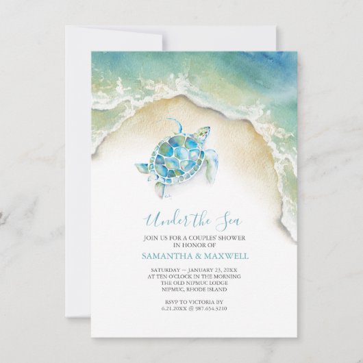 KustzeeTurtle Blue Baby shower Waterverf Kaart (Voorkant)