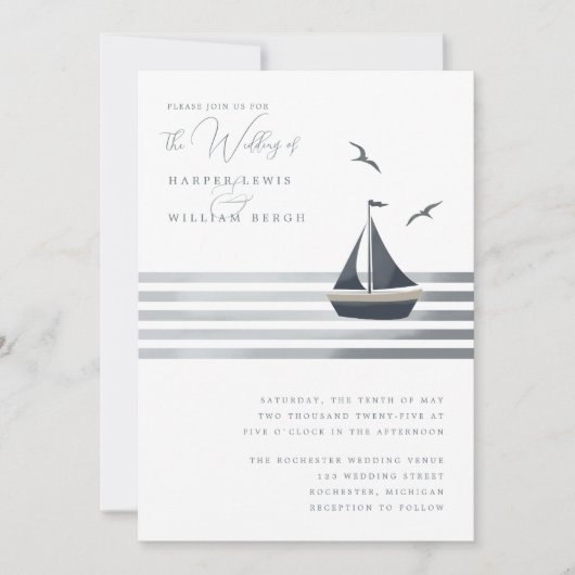 Kustzeilboot bruiloft kaart (Voorkant)