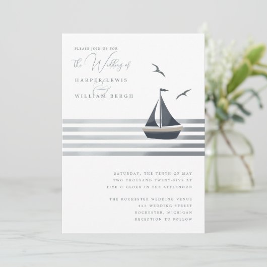 Kustzeilboot bruiloft kaart (Staand voorkant)