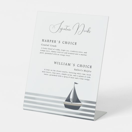 Kustzeilboot handtekening drink bruiloft menu reclamebord met voetstuk (Voorkant)