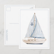 Kustzeilboot Met Blauwe Streep Zeil Personaliseer