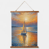 kustzeilboot met zonsondergang hangend wandkleed (Voorkant)