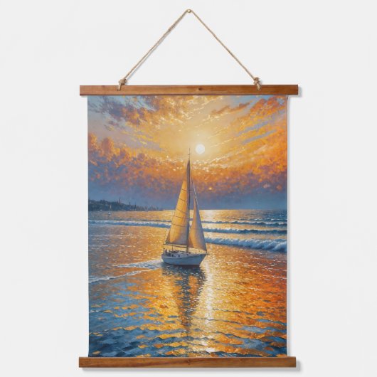 kustzeilboot met zonsondergang hangend wandkleed (Voorkant)