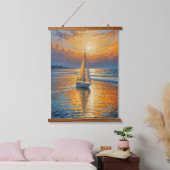 kustzeilboot met zonsondergang hangend wandkleed (Slaapkamer)