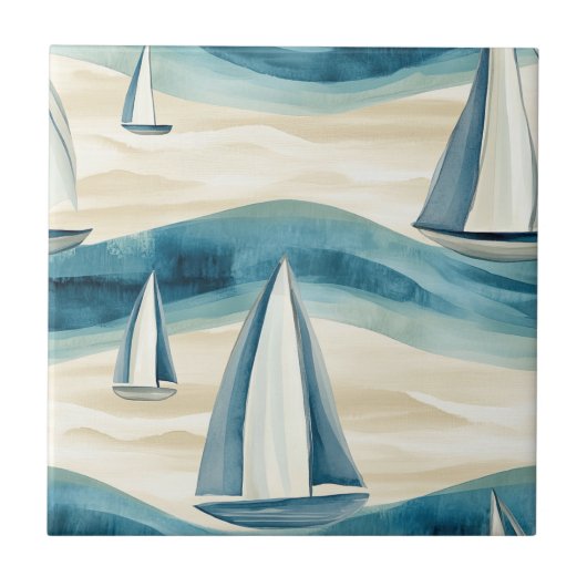 Kustzeilbootgolven Nautical Patroon (1) Tegeltje (Voorkant)