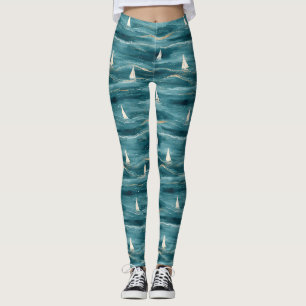 Kustzeilbootgolven Nautical Patroon (3) Leggings