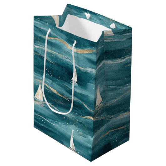 Kustzeilbootgolven Nautical Patroon (3) Medium Cadeauzakje (Voorkant Gekanteld)