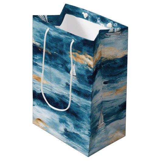 Kustzeilbootgolven Zeilpatroon (4) Medium Cadeauzakje (Voorkant Gekanteld)