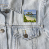Kustzicht op Mahe-eiland Vierkante Button 5,1 Cm (In situ)