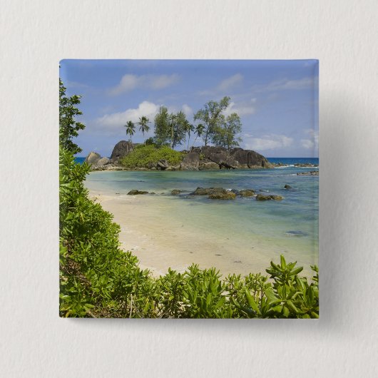 Kustzicht op Mahe-eiland Vierkante Button 5,1 Cm (Voorkant)