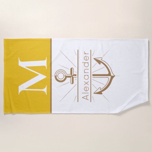 Kustzijngeel anker anker Nautisch monogram Strandlaken (Voorkant)