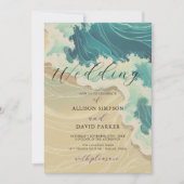 Kustzomer Ocean Beach Waterverf bruiloft Kaart (Voorkant)