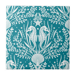 Kustzone Damask Seapaarden Ocean Blauwgroen Blue W Tegeltje